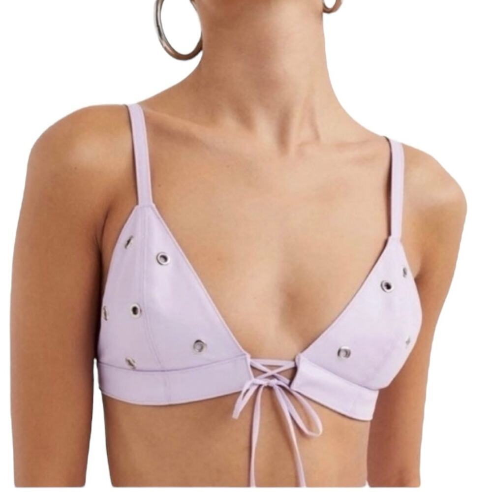 For Love and Lemons Roxie Grommet Lavender Bralette Size Small Vegan Leather NWT